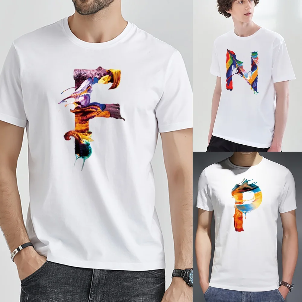 2022 Men T-shirt Summer Fashion Harajuku 26 English Paint Letter Printed Short Sleeve Tees O-neck Commuter Loose Top Streetwear