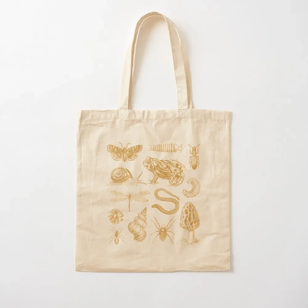 

Vintage Biology Collage: Frog, Mushroom, Snail, Moth Design for Insect Enthusiasts and Nature Lovers Tote Bag