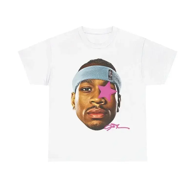 [Ssummer outfits]Allen Iverson Inspired Vintage Graphic T-shirt 90s Styled   Retro Top with Hip-Hop Vibes and Comfortable Fit Crewneck Shortsleeve