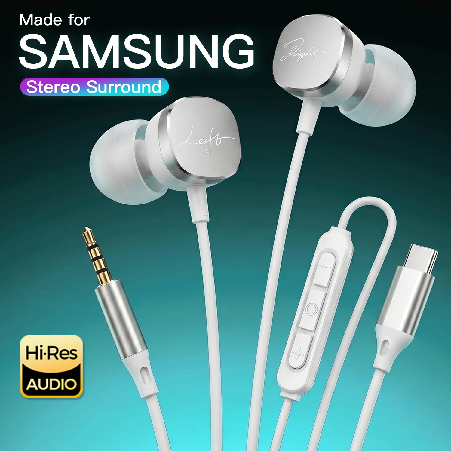Fones de Ouvido com Fio Tipo C HiFi Bass Estéreo com Controle de Volume e Microfone HD para Samsung Galaxy S26 S25 S24