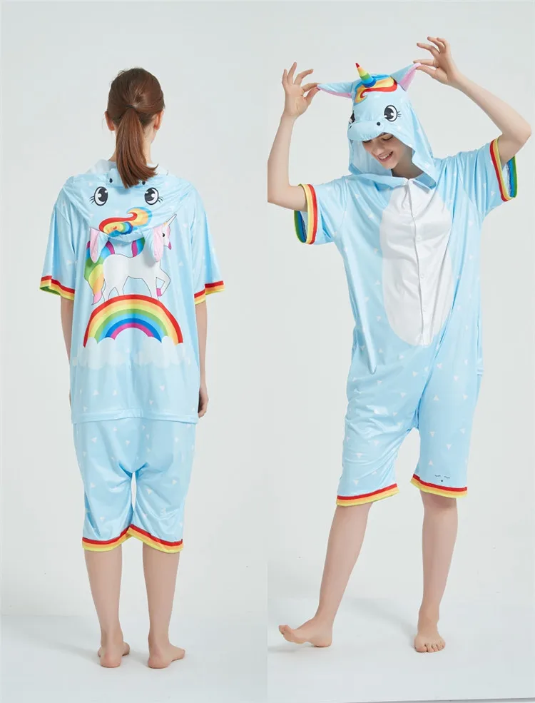 Summer kigurumi Cartoon Unicorn Onesie Pajamas Stich Jumpsuit Animal Onesies Cute Soft Sleepwear for Women Girls Kids Adults