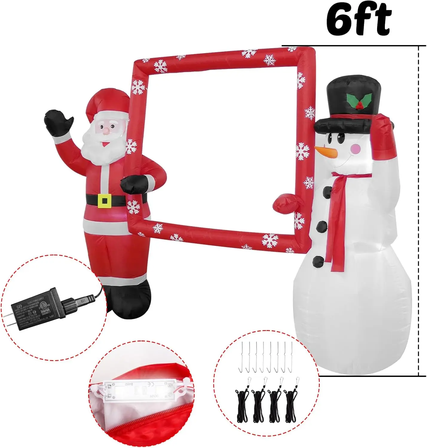 6 FT Christmas Inflatable Frame with Santa Claus and Snowman, Blow Up Outdoor Decorations Built-in Led Lights,