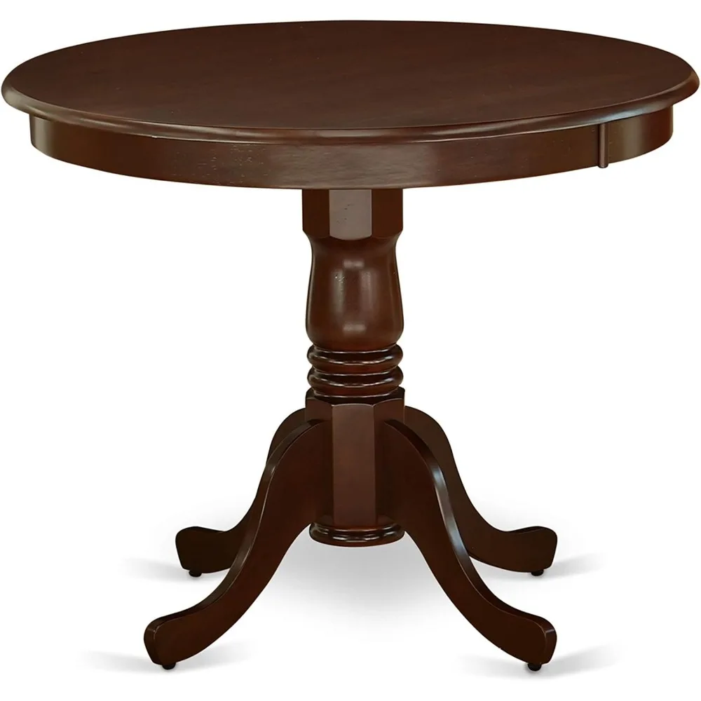 3 Piece Modern Dining Table Set Contains a Round Kitchen Table with Pedestal and 2 Coffee Linen Fabric Parson Dining Chairs