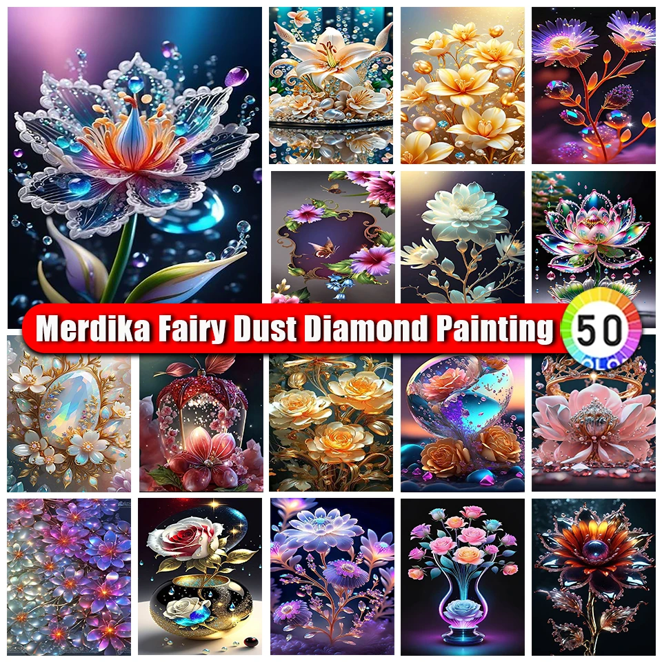 Merdika Fairy Dust Diamond Embroidery Landscape Needlework Diamond Painting Flower Lotus Rhinestone Picture Mosaic Home Decor