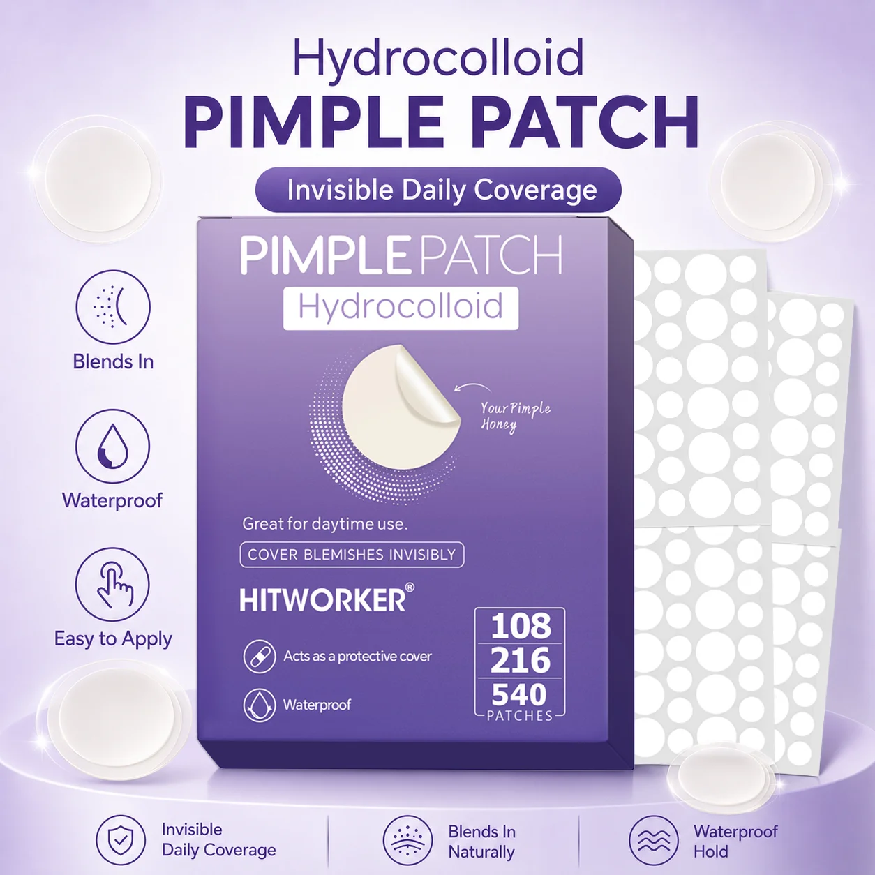 540/216/108pcs/box invisible acne patch set - deep cleaning high-quality water-based acne stickers, gentle and skin friendly