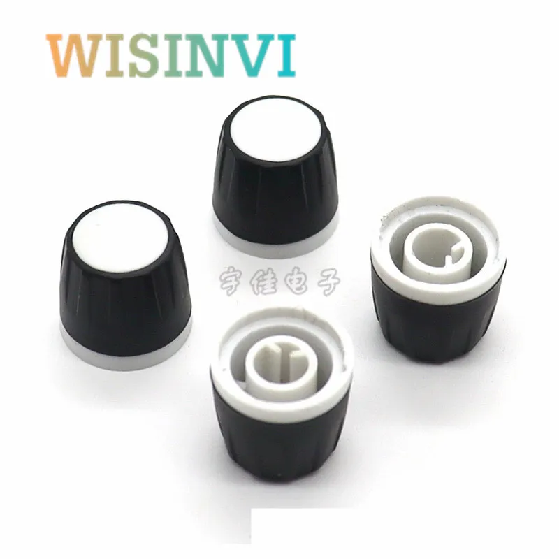 10PCS 16×15MM Half Shaft Black and White Rubber Knob Potentiometer Rotary Encoder Volume Switch Knob Suitable for D Axis 6MM