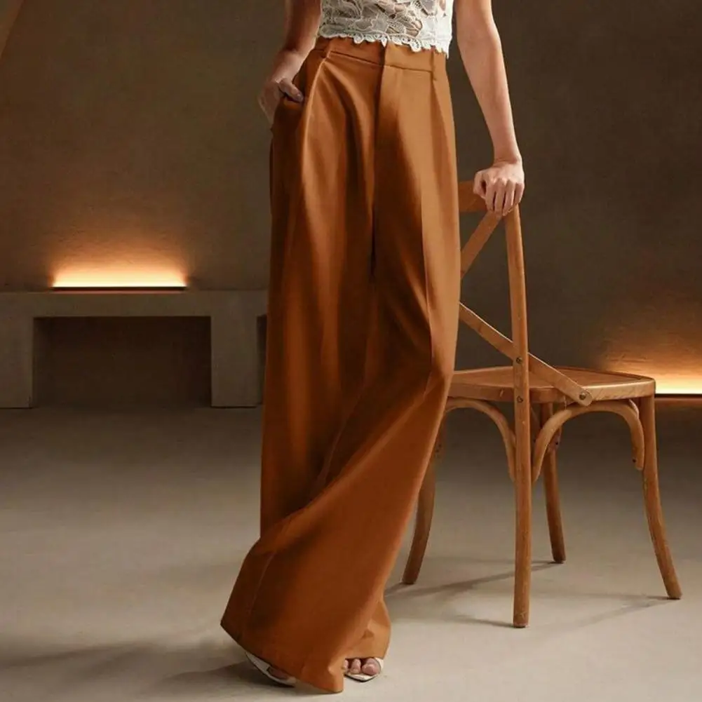 Мешковатые брюки, модные женские элегантные однотонные брюки с высокой талией и широкими штанинами, повседневные свободные прямые брюки, женские