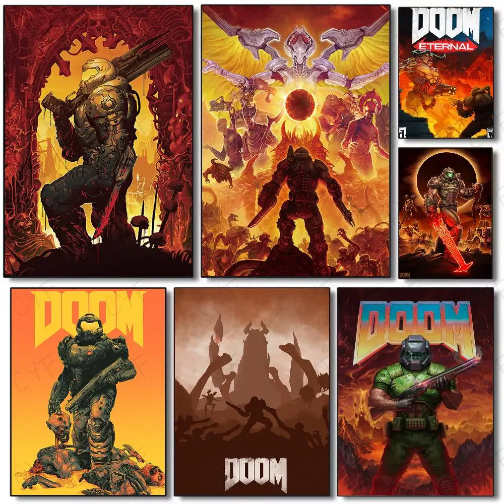 Doom Game Poster HD-Kunst, klebrige Wand, wasserdicht, Zuhause, Wohnzimmer, Schlafzimmer, Bar, ästhetische Dekoration