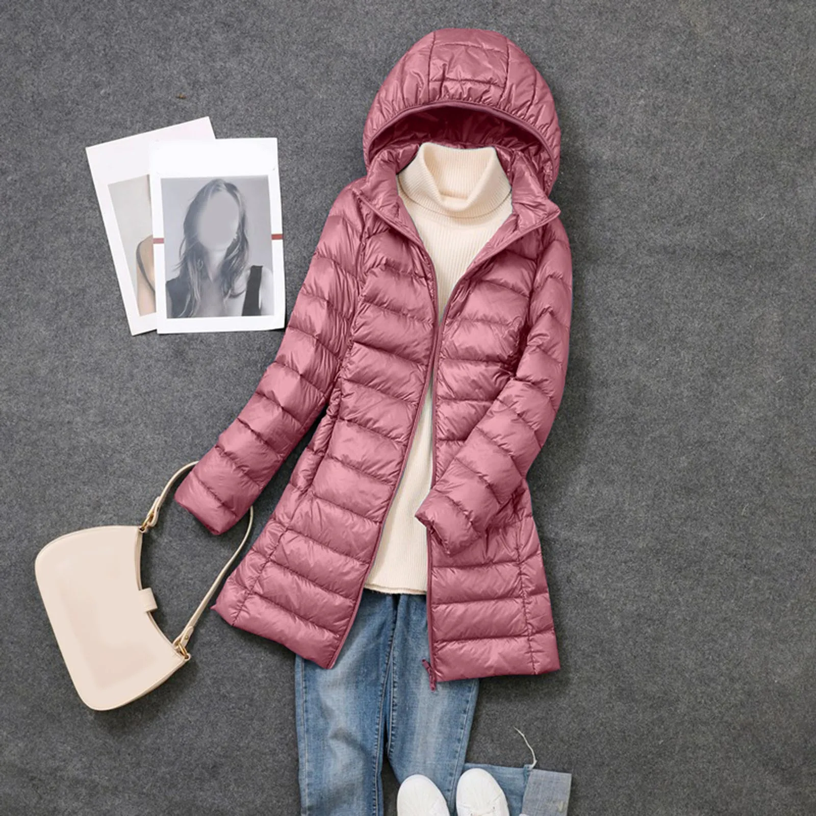 Female Long Warm Down Coat Women Light Down Jacket Ladies Overcoats Hip-Length High Street Outerwear