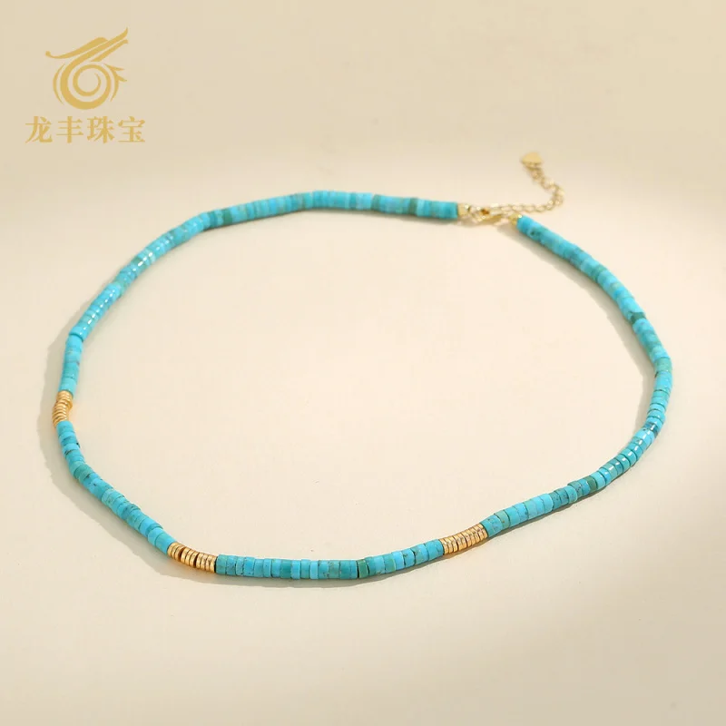 Natural S925 Silver Plated 18K Gold Turquoise Necklace Women's Collarbone Chain
