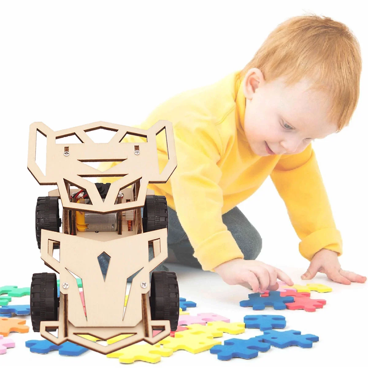 1pc Electric Wooden Racing DIY Manual 3D Jigsaw Auto Puzzle Assembled Toy without for Kids Pupils