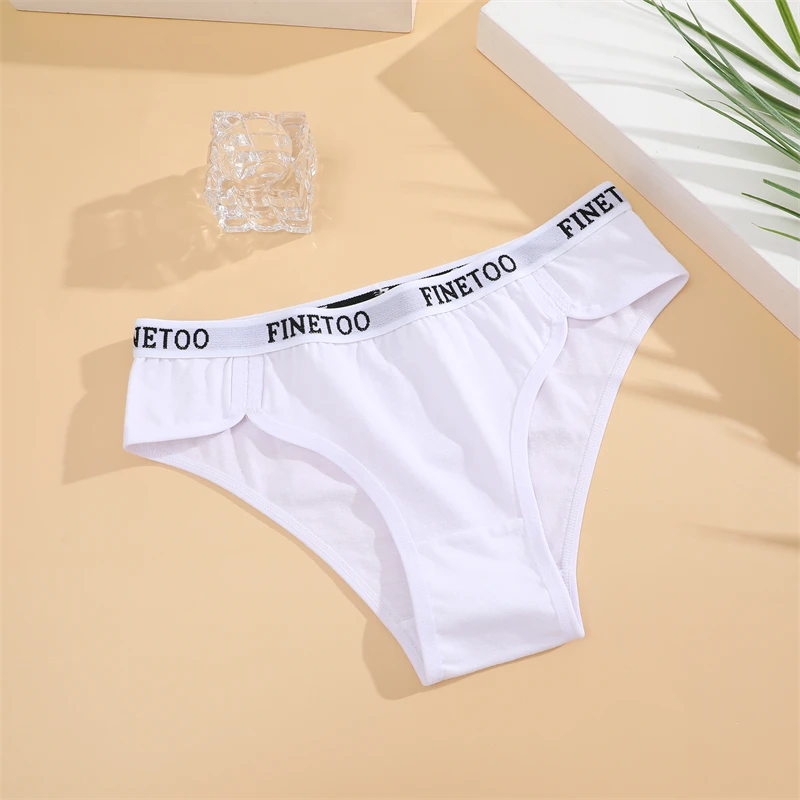 FINETOO 3Pcs Cotton Stretch Underwear for Women Sexy Letter Waist Panties Female Breathable Comfort Briefs Sports Soft Lingerie