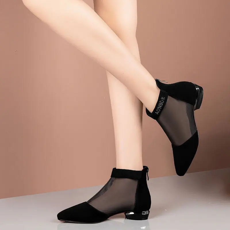 Spring Thin Mesh Shoes Women's Modern Ankle Boots Offic Lady Short Booties Woman Elegant Zi[ Up Low Heels Breathable Sexy Boots