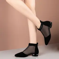 Spring Thin Mesh Shoes Women's Modern Ankle Boots Offic Lady Short Booties Woman Elegant Zip Up Low Heels Breathable Sexy Boots