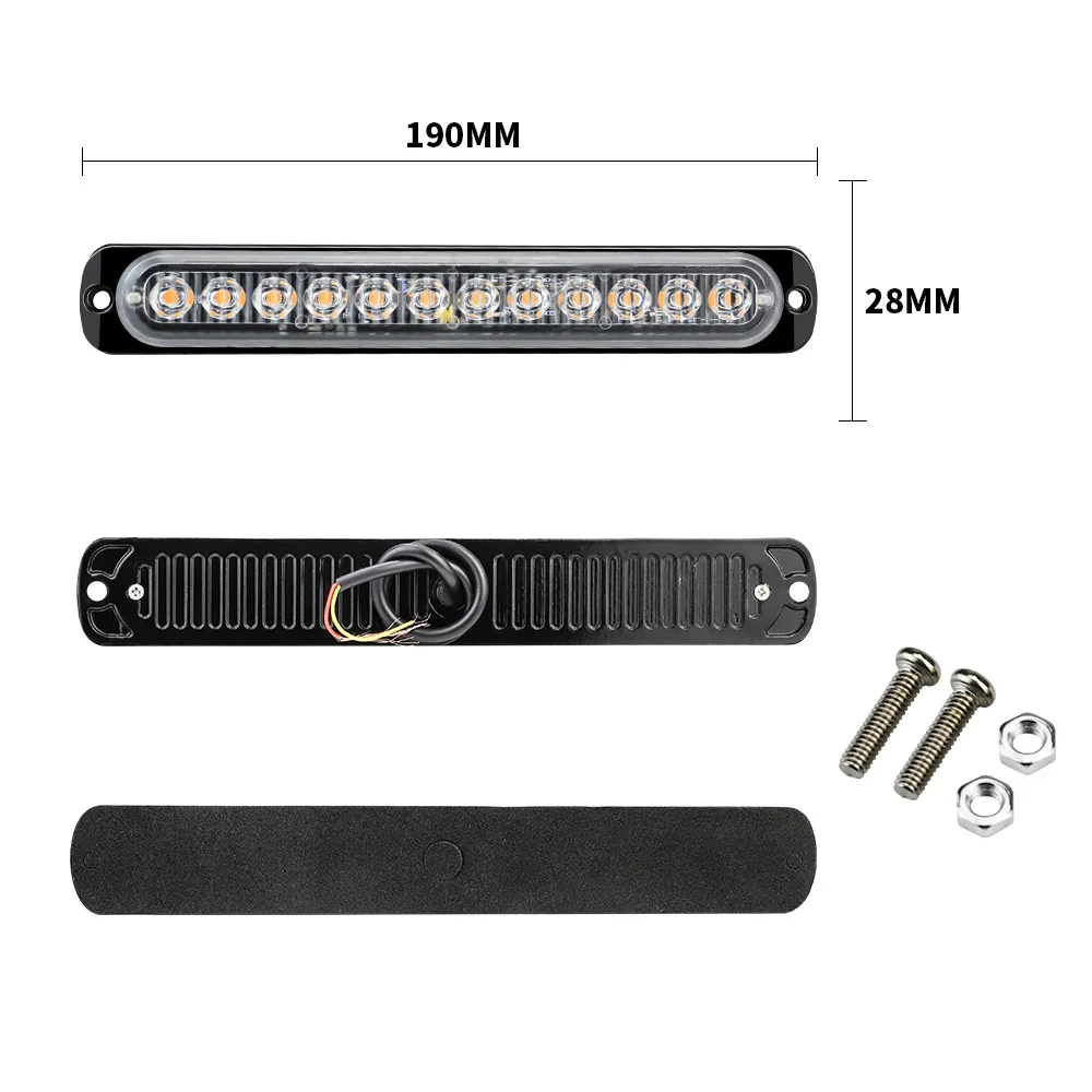 Red Blue Yellow Flash Truck Side Light Ultra-thin Strobe Light 12LED 12-24V Truck Side Light Warning Light Signal Light
