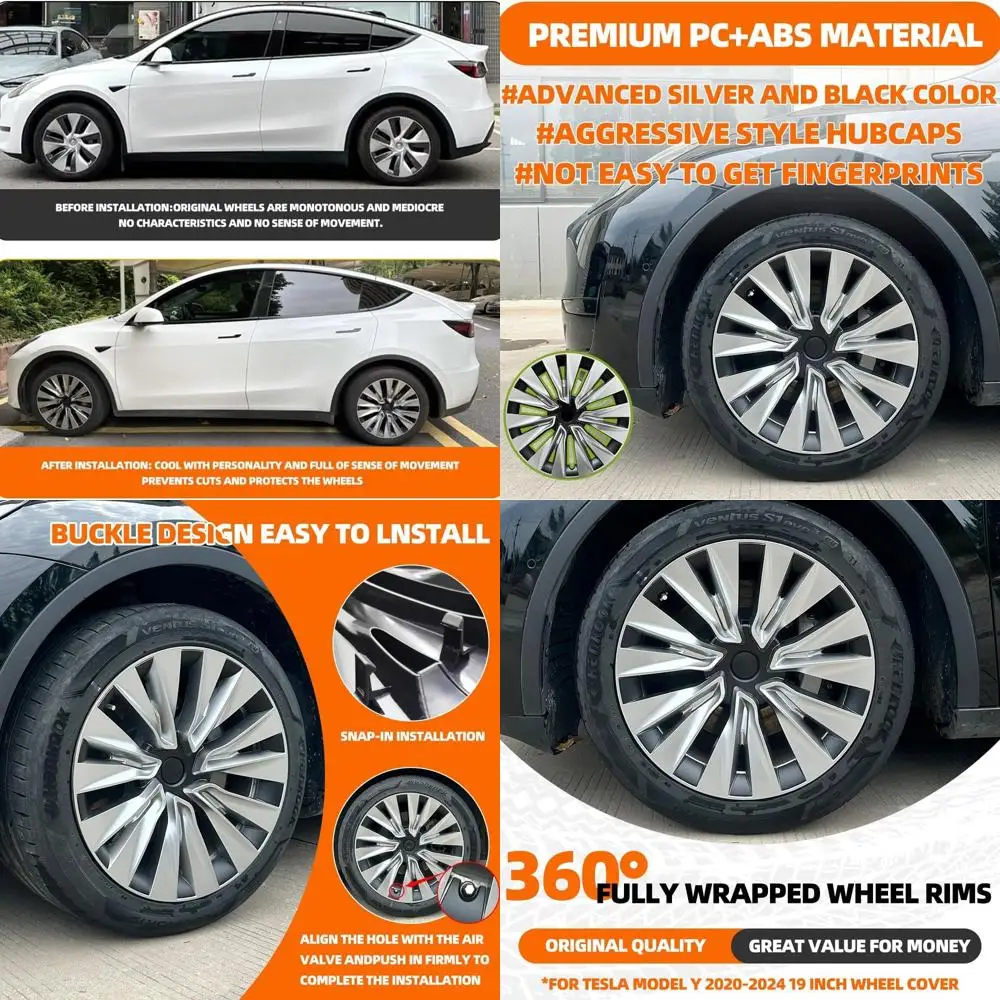 

Tesla Model Y 19-Inch Wheel Hub Cover Wheel Covers, 4 Covers Per Pack, Made of Sturdy PC ABS Material for 2020-2024 Model Y Gemi