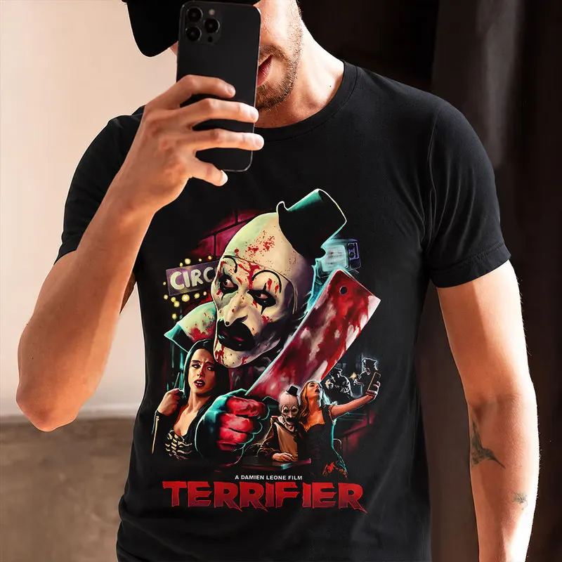 Retro Horror Movie Terrifier Art The Clown Killer Scary Halloween Gift T Shirt 0912 Short Sleeve Graphic clothes All size tops