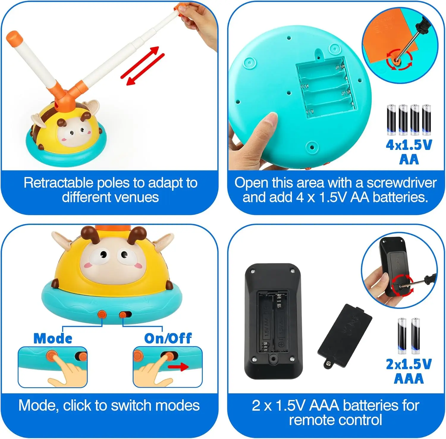2-em-1 musical salto e lance anel jogo brinquedo joaninha máquina de exercício treinamento sensorial das crianças brinquedos ao ar livre com controle remoto