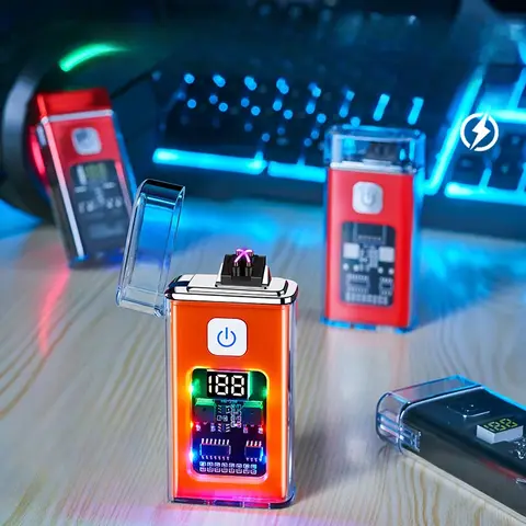 투명 터치 유도 점화 듀얼 아크 USB 방풍 라이터, 흡연 액세서리, 휴일 선물 도구, 충전 라이터, 신제품