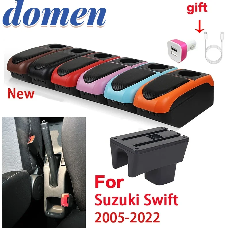 For Suzuki Swift Armrest Box For Suzuki Swift Car Armrest 2005-2022 interior storage Box Retrofit parts with USB car accessories