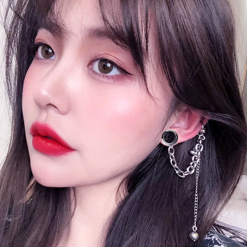 

1pair Ear Tunnel and 1pair Ear Clip Spring Gauges Earrings Piercing Chain Dangle Ear Expansions Ear Reamer Ear Dilations Punk
