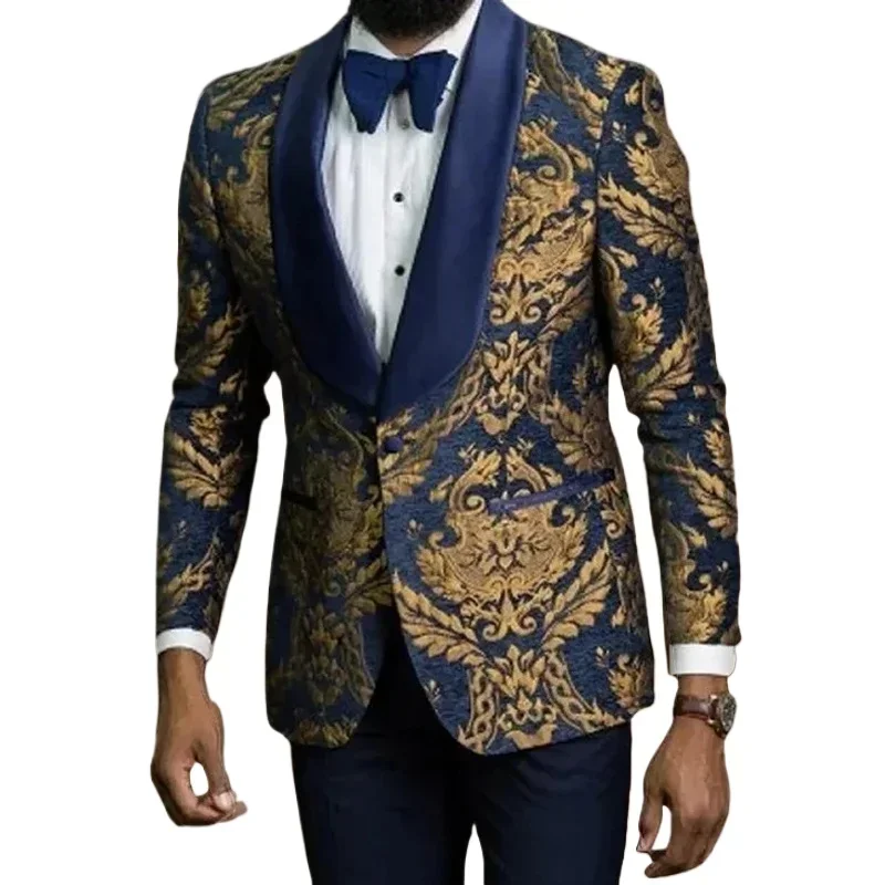 

2 Pcs Floral Men Suits Slim Fit With Satin Shawl Lapel Jacket Pants Groom Tuxedo For Wedding Male Fashion Suit In Stock 2025