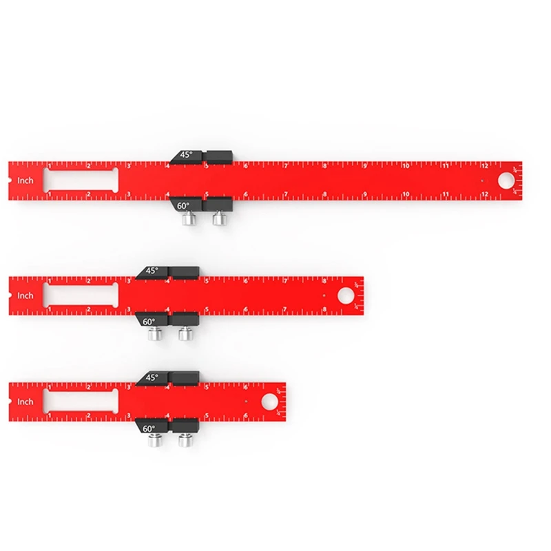 3Pcs Woodworking Tools Ruler Layout Tool Precision Ruler With T-Track Slide Stops, Inch And Metric Scale