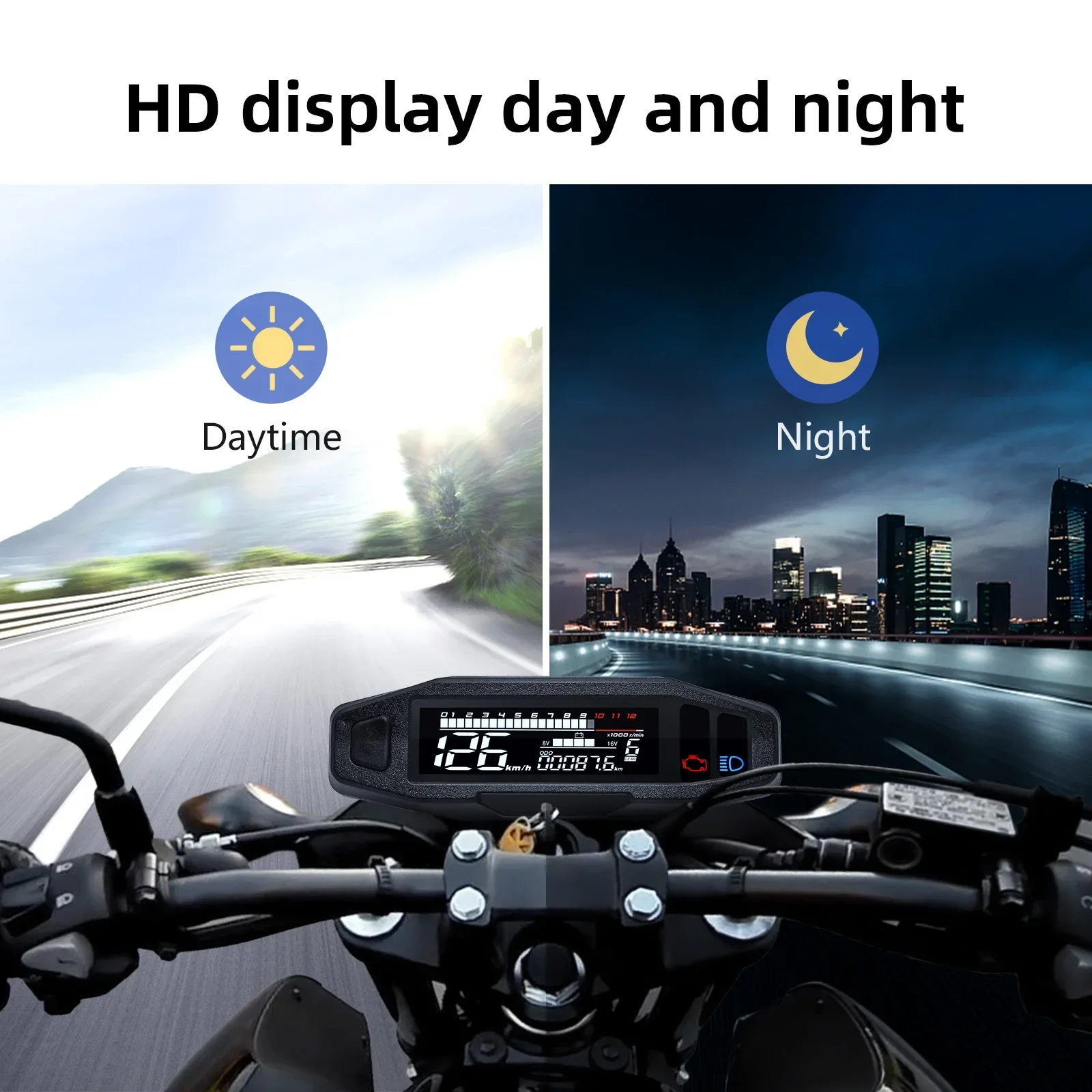 Motorcycle Digital Dashboard 12000 RPM Tachometer Speedometer with ODO/TRIP & Turn Signal Indicator - Universal LCD Panel for Cr image 6