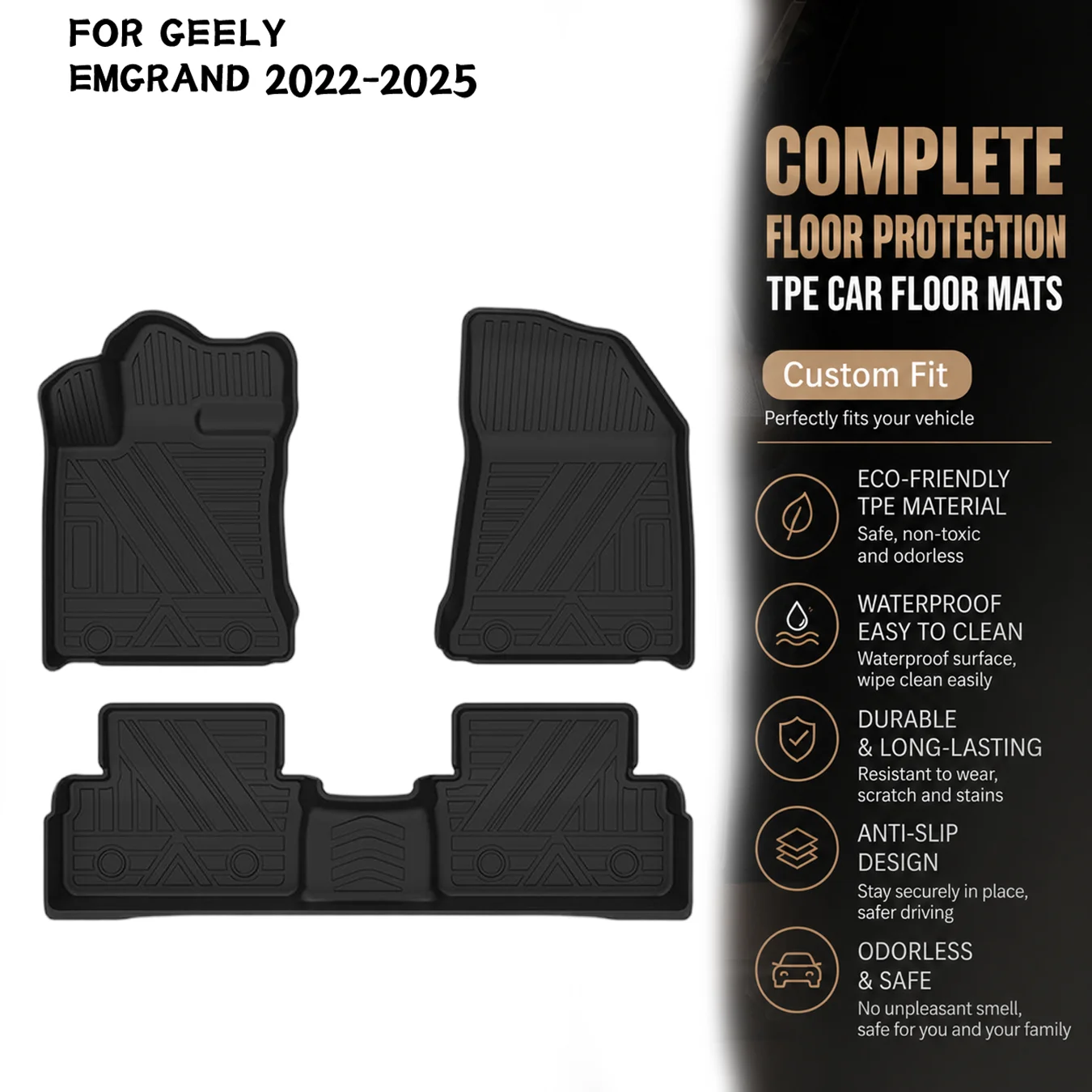 [LHD]Geely EMGRAND 2022-2025 Four Seasons Waterproof and Anti-Slip TPE Floor Mat for Cars.