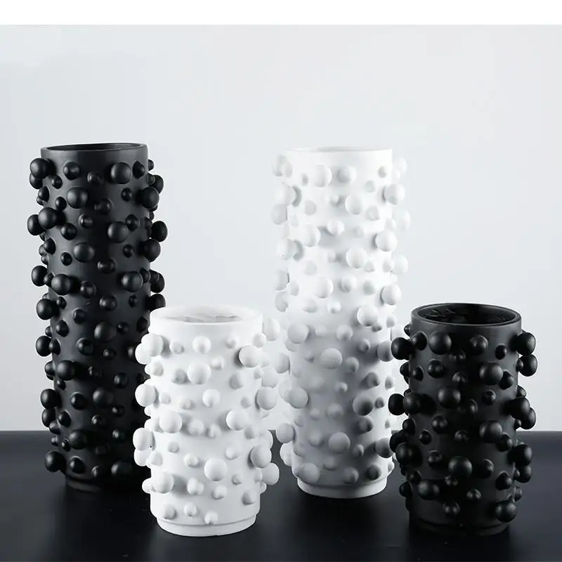 Resin vase Black and white Abstract dots irregularly raised crafts ornaments Storage organization Decoration Flower