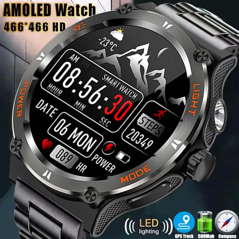 Reloj inteligente militar resistente para hombre, pulsera con Bluetooth, llamadas, GPS, seguimiento de actividad física, frecuencia cardíaca, 2024 MAh, 3ATM, resistente al agua, novedad de 500