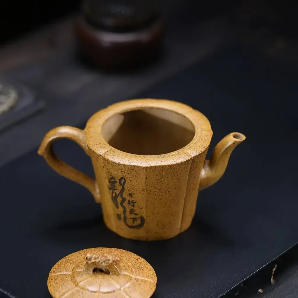 330ML Yixing Raw Ore Purple Clay Pot High Temperature Firewood Burning Section Mud Longxing World High-end Teapot Craft Ornament
