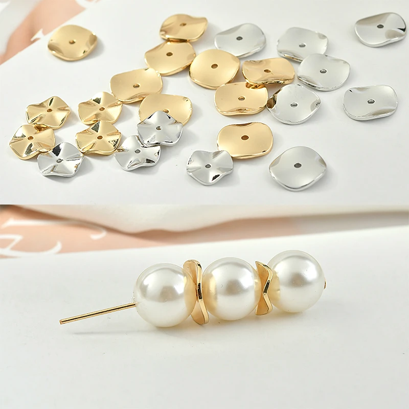 Copper plating 18k true gold wave curling round color preservation middle hole ball diy earring bracelet accessories