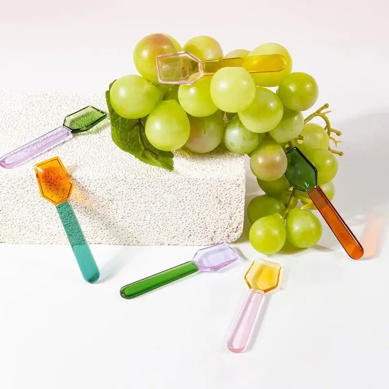 Cute Style Colorful Glass Dessert Spoon Heat Cold Resistance INS Style Ice Cream Spoon Short Handle Coffee Spoon Ice Cream