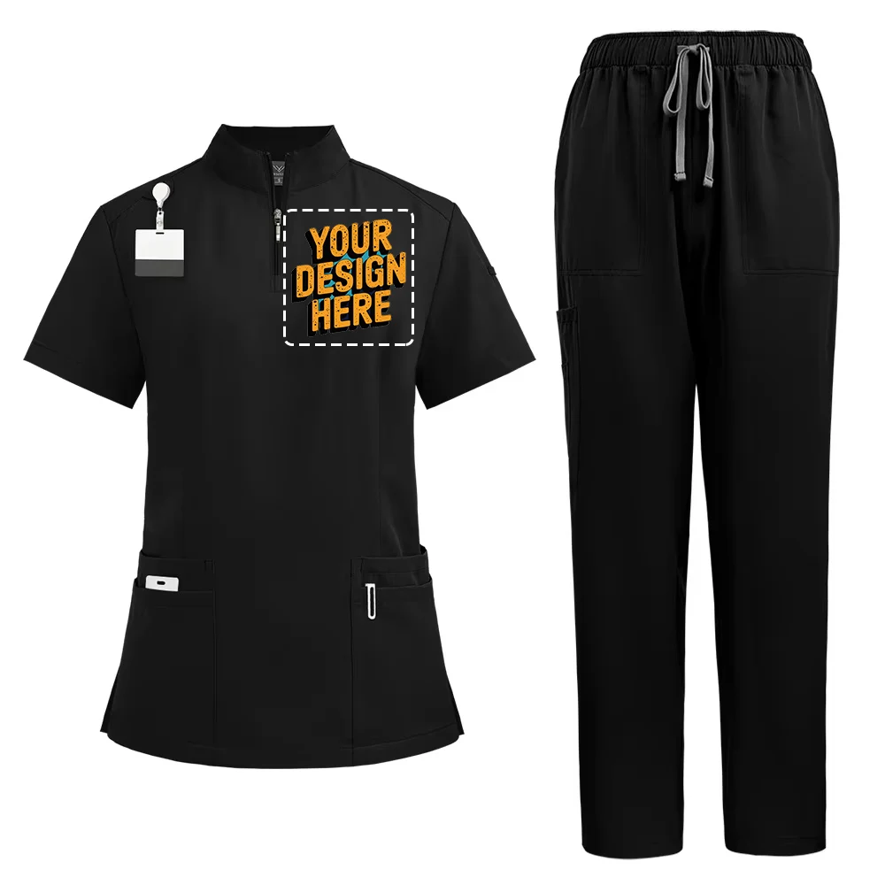 Vertical Collar Zipper Doctor Nurse Work Uniform Surgical Clothes Surgical Hand-washing Clothes Operating Free Print Logo