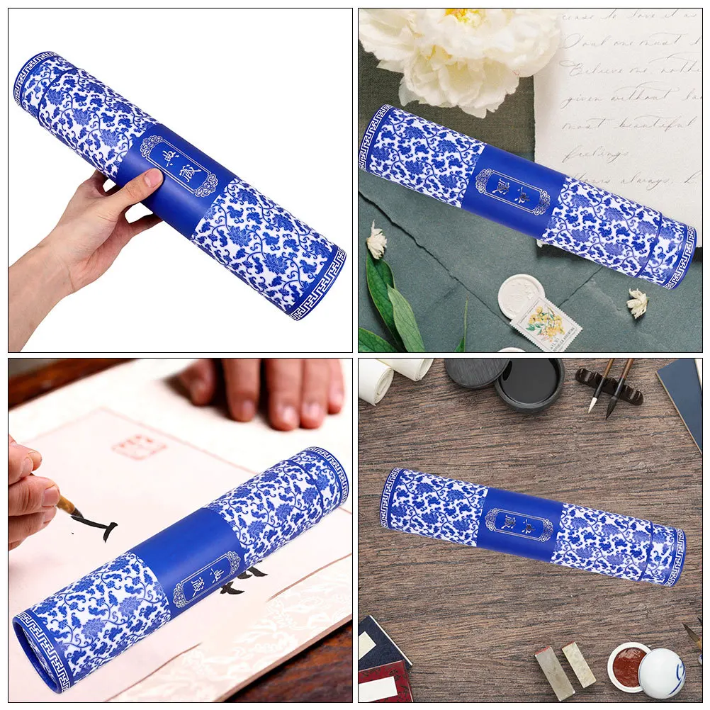 2 pcs Blue White Porcelain Artwork Storage Tube Adjustable Poster Holder For Paintings Calligraphy Mailing Case Drawing Paper