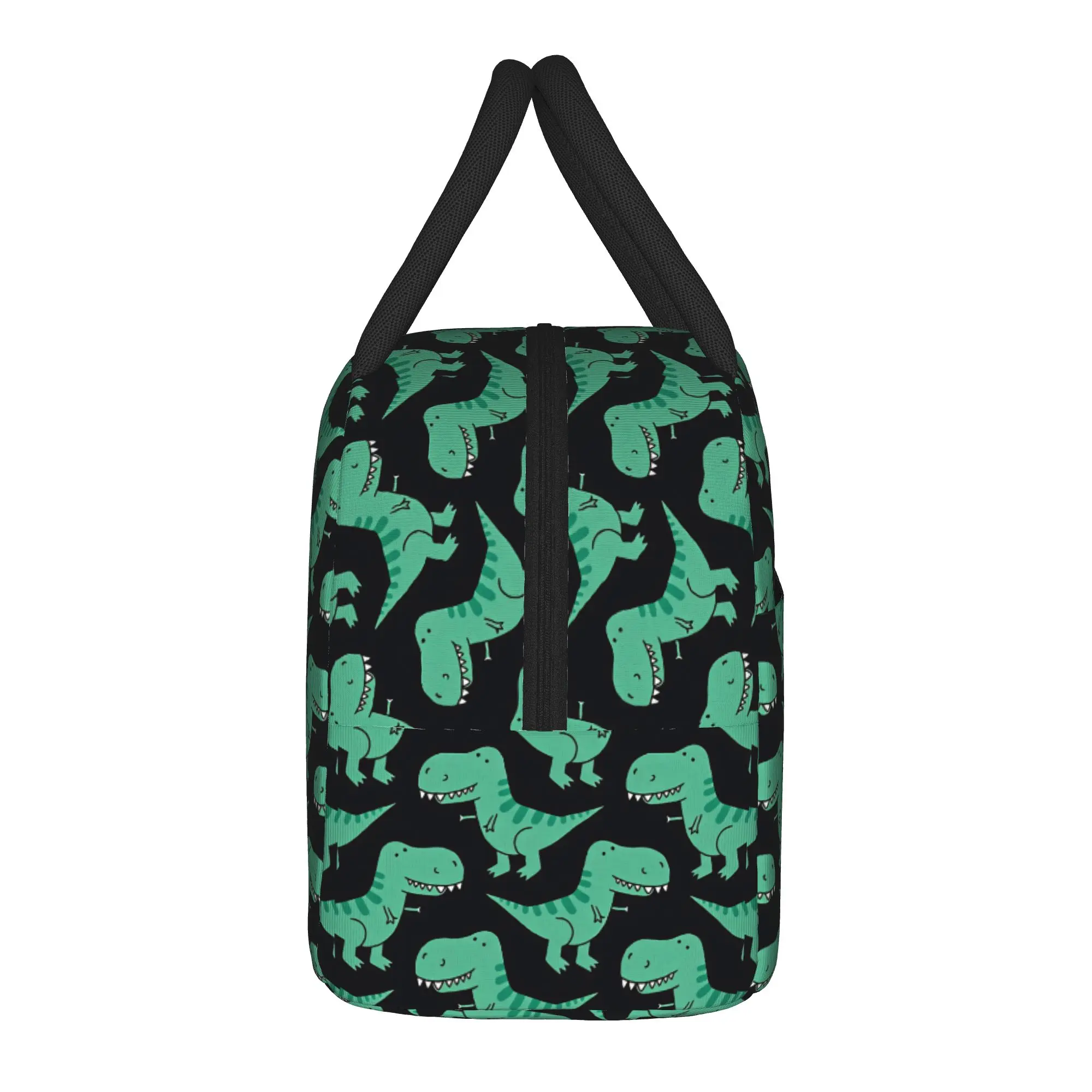 Dark Green T-Rex Dinosaur Print Lunch Bag Lunch Box Outdoor Picnic Zipper Thermal Lunch Bags For Child Oxford Cooler Bag