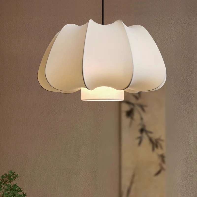 

French medieval style chestnut restaurant bar pendant light bedroom light homestay Zen fabric silk wabi sabi style dining table