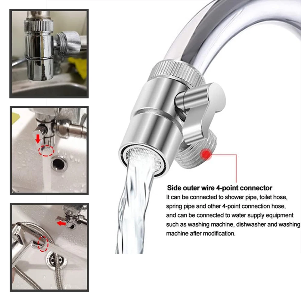 Zinc Alloy and Plastic Switch Faucet Adapter Kitchen Sink Splitter Diverter Valve Water Tap Connector for Shower Bathroom Access