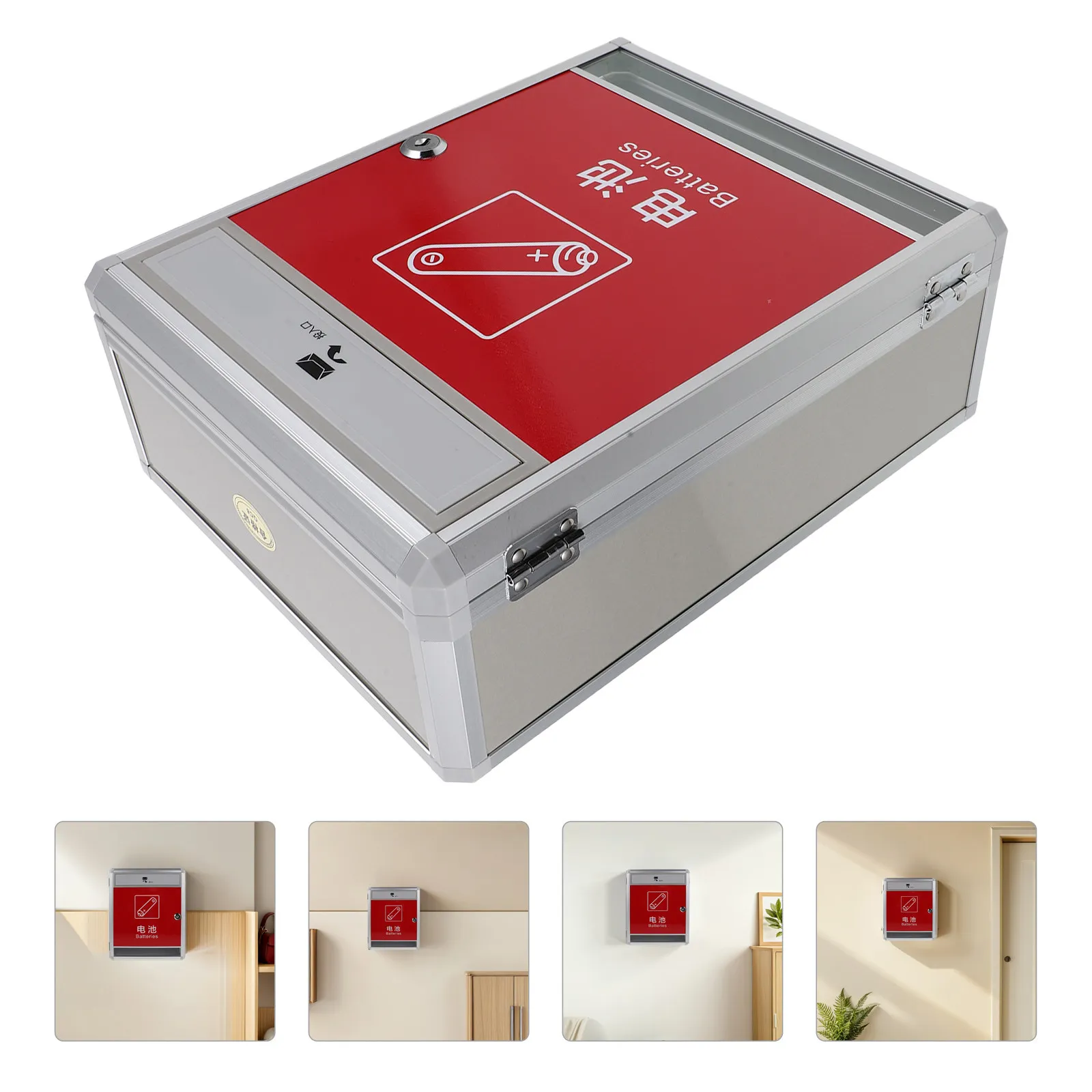 Used Battery Recycling Box Wall-Mounted Public Collection Bin for Residential Schools Offices Lock Keys Portable Plastic Battery