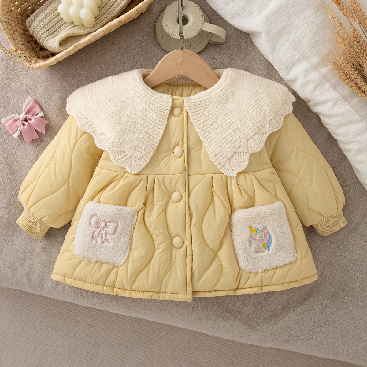 

Winter New Cute Pocket Baby Girl Coat, Thick And Warm Children'S Clothing (9 Months -4 Years Old)