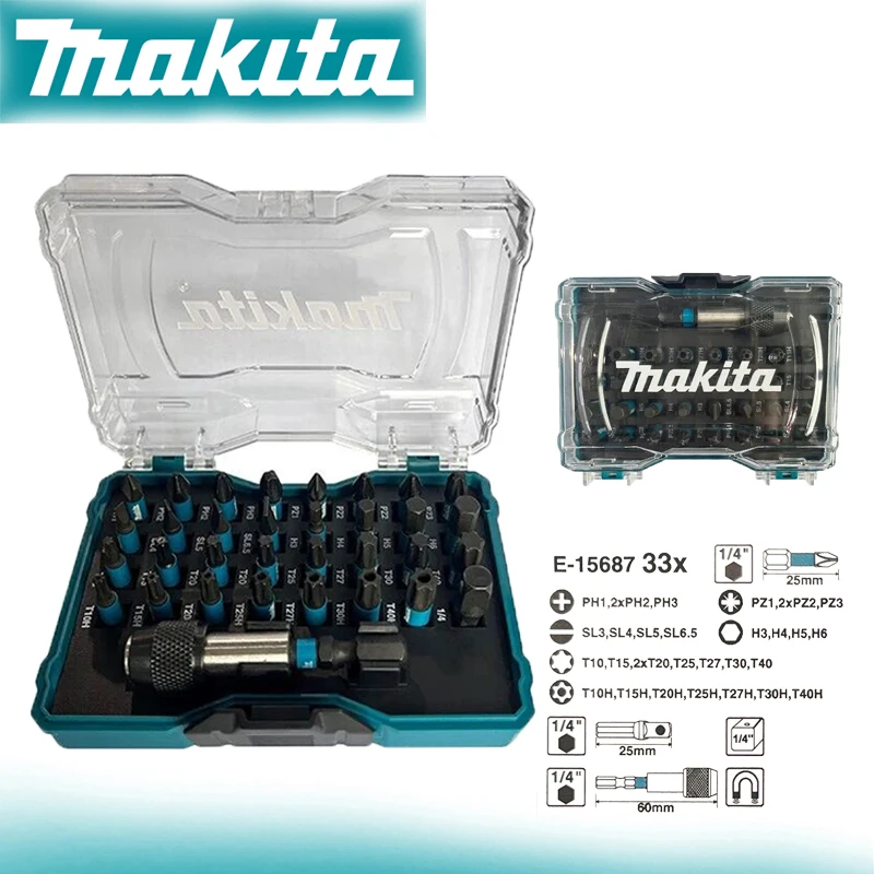 makita e15687 impact grupo brocas parafuso chave de fenda hex 14 chave de fenda bits grupo acessorio da ferramenta eletrica 33 pcs 01