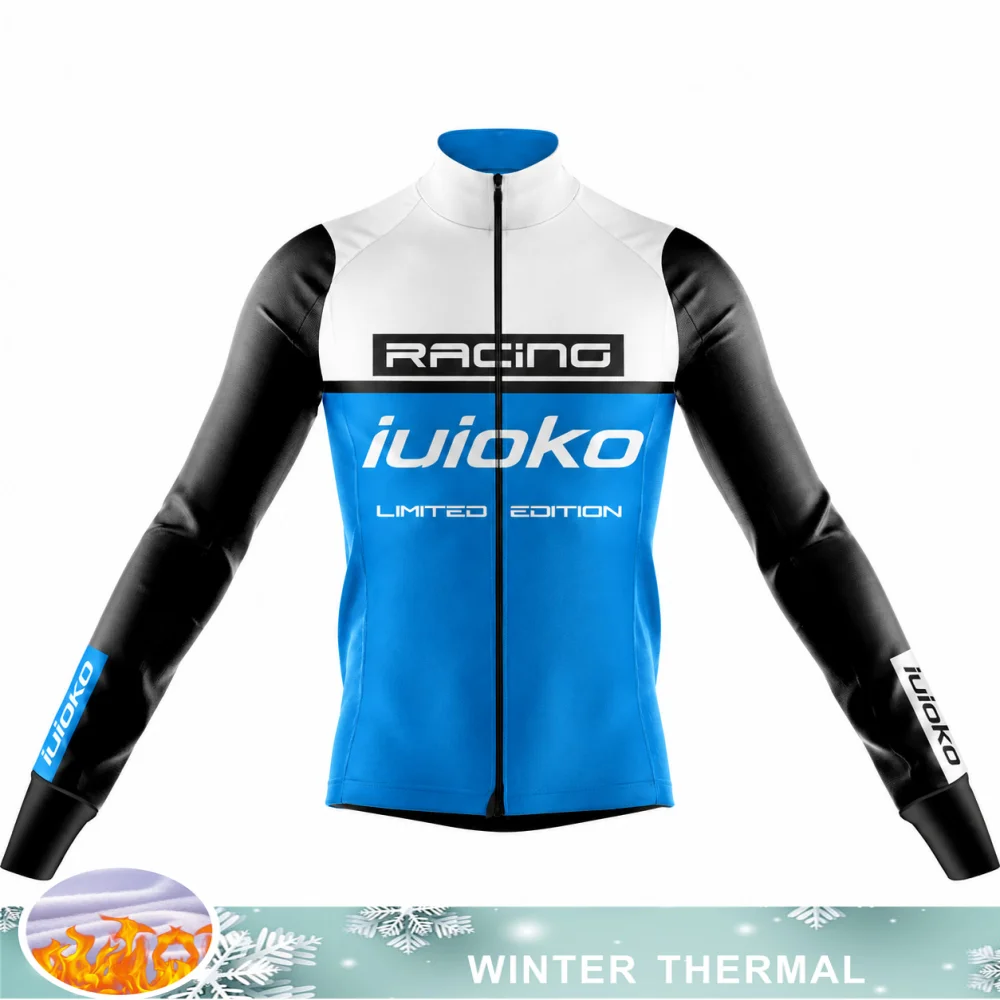 IUIOKO Mens Winter Jacket Thermal Fleece Team Cycling Jacket Long Sleeve Jersey Outdoor Mtb Road Bike Clothing Ciclismo Hombres