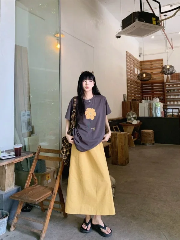 

Korean Style High Waist A-Line Skirt And Short Sleeve T-Shirt Women's Fashion Set Spring 2026 New Arrival Casual Outfit