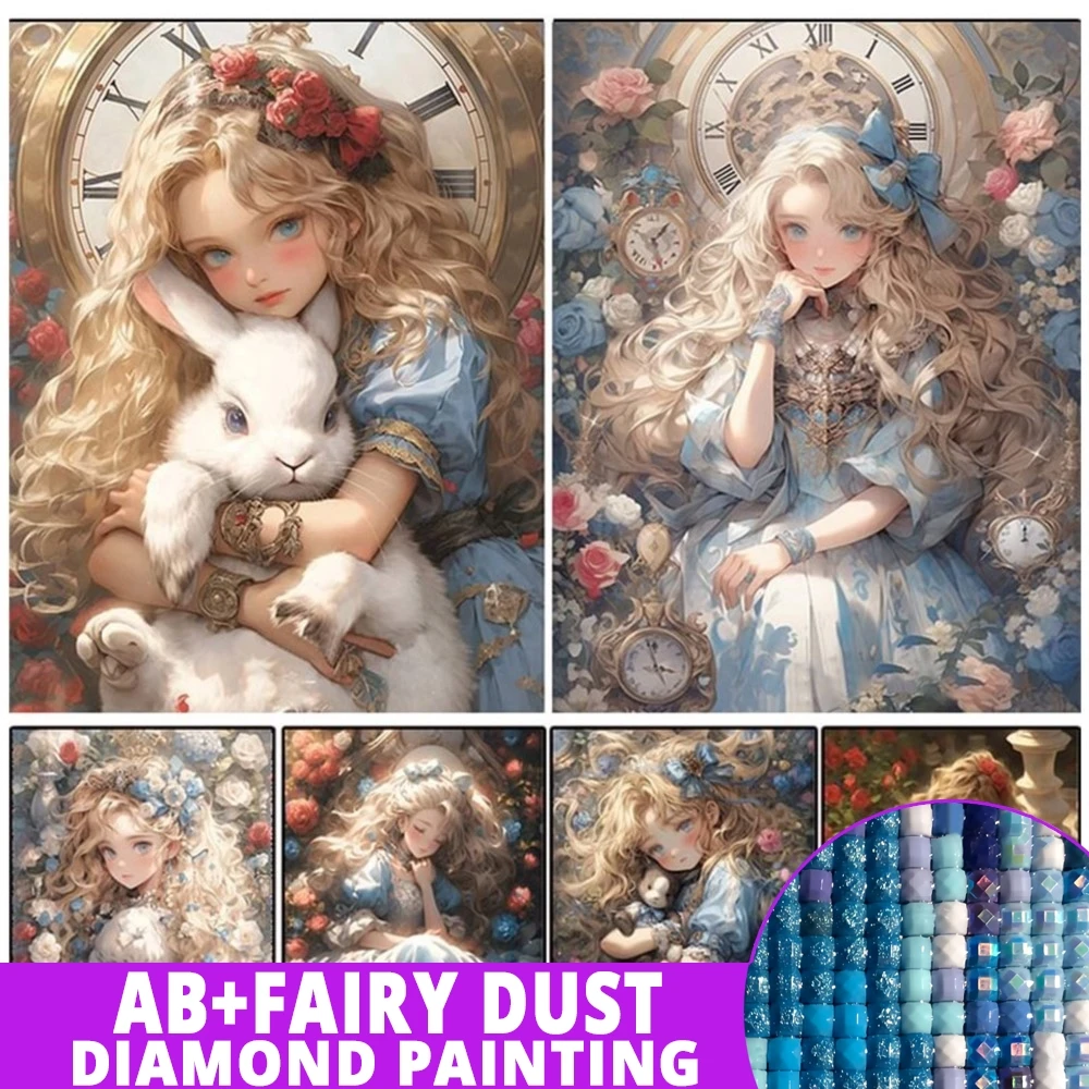 AB Fairy Dust Alice In Wonderland Diamond Painting Art Mosaic Anime Girl Rose DIY Cross Stitch Kit 5D Full Drill Home Decor