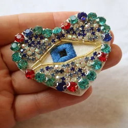 Fashion handmade eye beaded patches for clothing DIY Sew on rhinestone sequins patch embroidery applique Eyes parche ropa