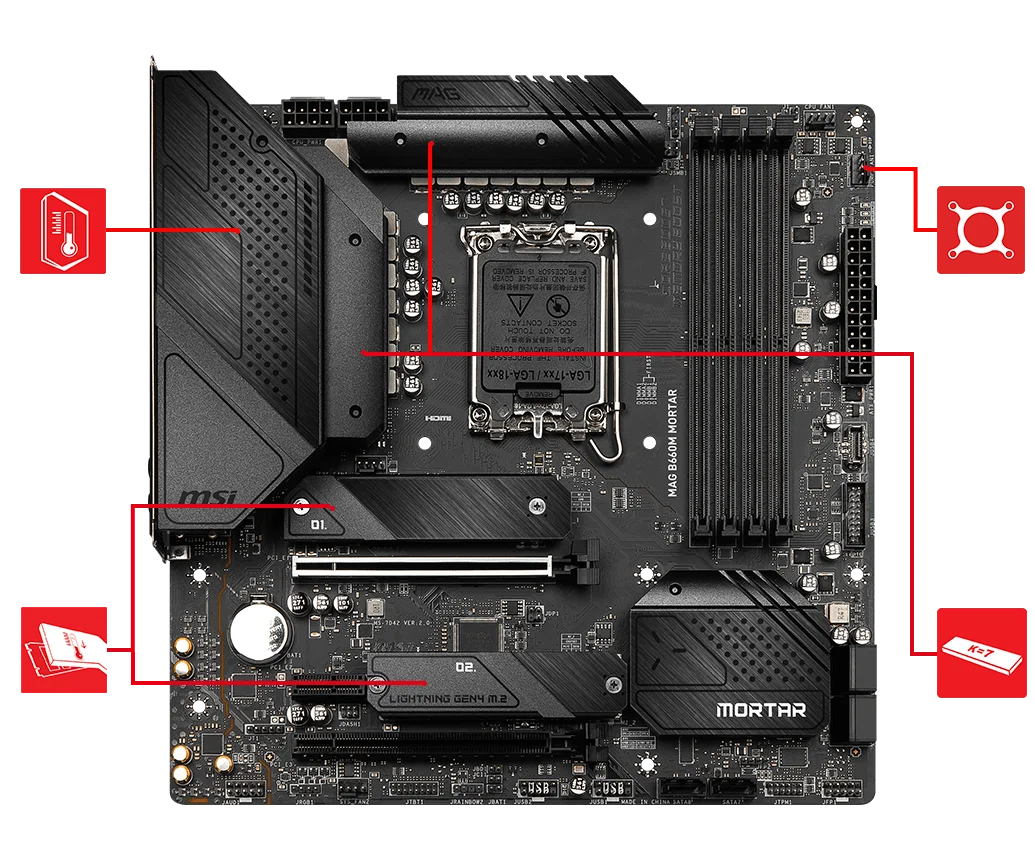 Msi lga 1700 placa-mãe mag b660m almofariz ddr5 placa de trabalho 128gb ddr5 pci-e 4.0 placa de jogo intel b660 micro atx 128gb novo DDR5 de canal duplo Suporte para RAID CPU de 12ª geração