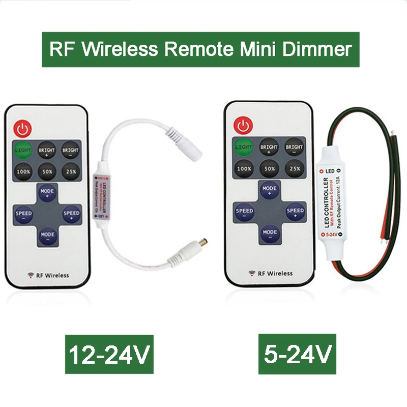 

Single Color LED Dimming 11keys DC 5V 12V 24V 12A RF Mini Dimmer Strip Light LED Controller For 5050 3528 3014 2835 LED Lamp