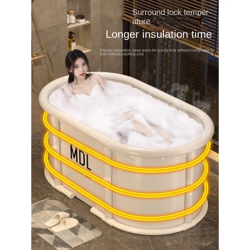 

Large Capacity Foldable Soaking Tub for Adults, Multifunctional Bathing Barrel with Massage Beads and Pillow