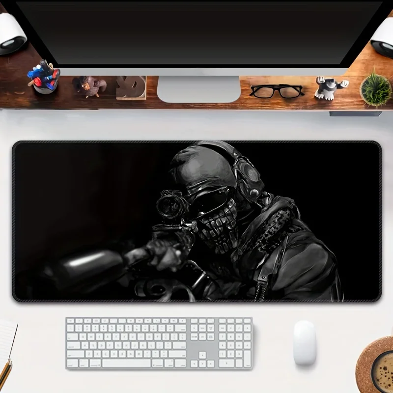 Black Gun Solider Large Gaming Mouse Pad Extended Non-Slip Desk Mat with Stitched Edges for Gamers Office Use E-sports keyboard